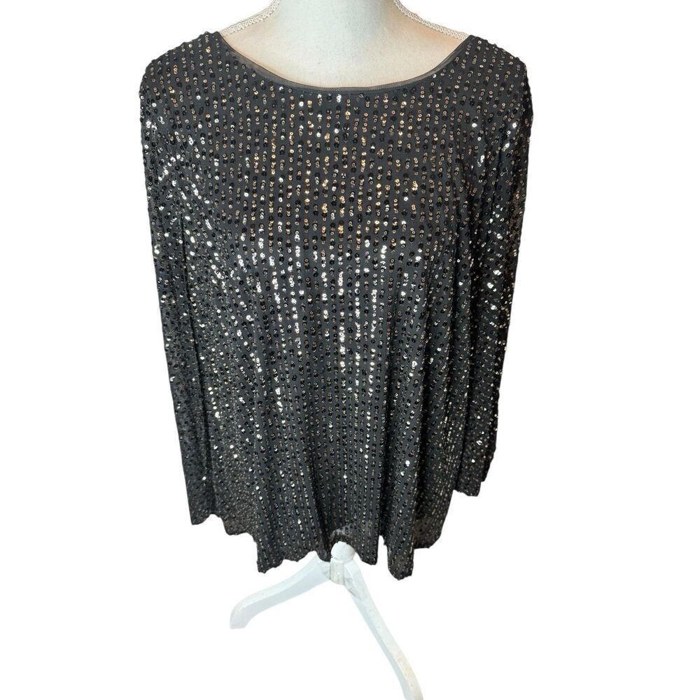 Alex Evenings $189 Black Gold Full Sequin Blouse Top Women's Size 3X